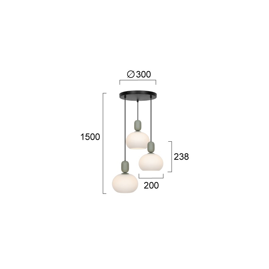 Luster na sajli VALISIA 3xE27/40W/230V crna/maslinasta