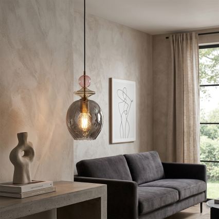 Luster na sajli VELLO 1xE27/15W/230V crna/dimljena ružičasta/bež/crna