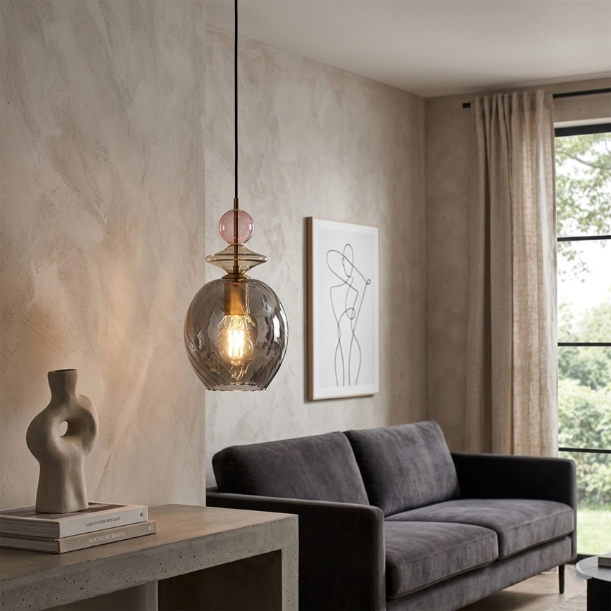 Luster na sajli VELLO 1xE27/15W/230V crna/dimljena ružičasta/bež/crna