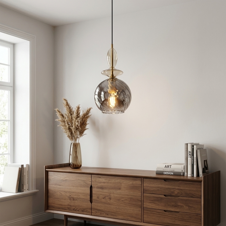 Luster na sajli VELLO 1xE27/15W/230V crna/zadimljena bež/crna