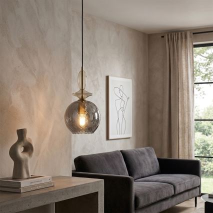 Luster na sajli VELLO 1xE27/15W/230V crna/zadimljena bež/crna