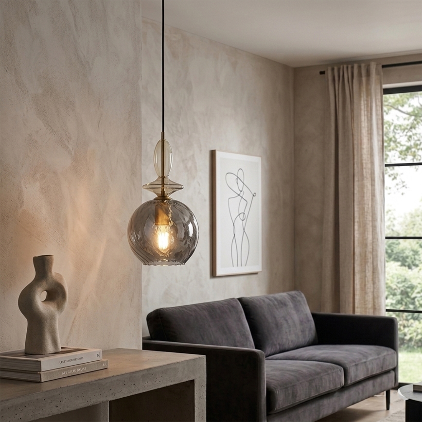 Luster na sajli VELLO 1xE27/15W/230V crna/zadimljena bež/crna