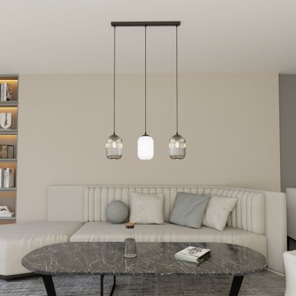 Luster na sajli VERDI 3xE27/15W/230V crna/siva/bijela