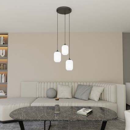 Luster na sajli VERDI 3xE27/15W/230V pr. 30 cm crna/bijela