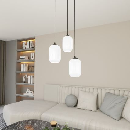 Luster na sajli VERDI 3xE27/15W/230V pr. 30 cm crna/bijela