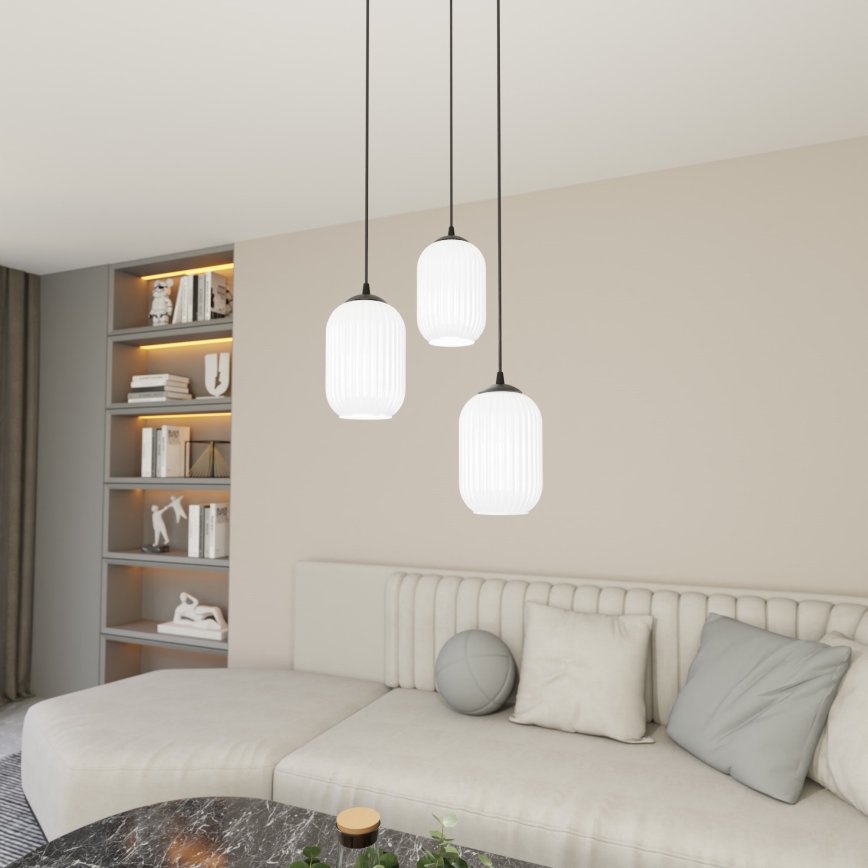 Luster na sajli VERDI 3xE27/15W/230V pr. 30 cm crna/bijela