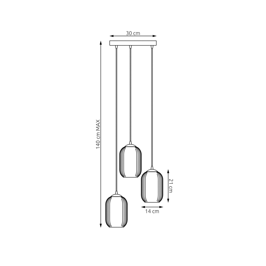 Luster na sajli VERDI 3xE27/15W/230V pr. 30 cm crna/bijela