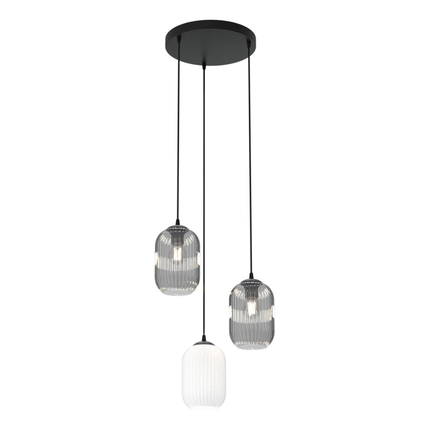 Luster na sajli VERDI 3xE27/15W/230V pr. 30 cm crna/siva/bijela