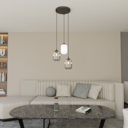 Luster na sajli VERDI 3xE27/15W/230V pr. 30 cm crna/siva/bijela