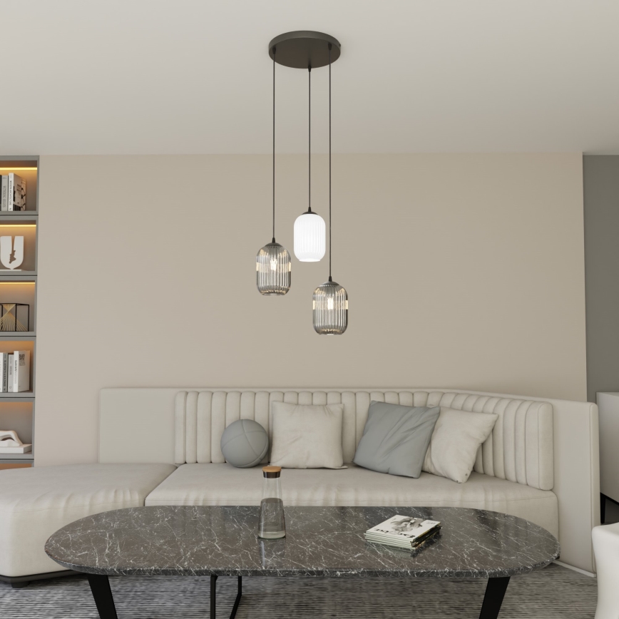 Luster na sajli VERDI 3xE27/15W/230V pr. 30 cm crna/siva/bijela