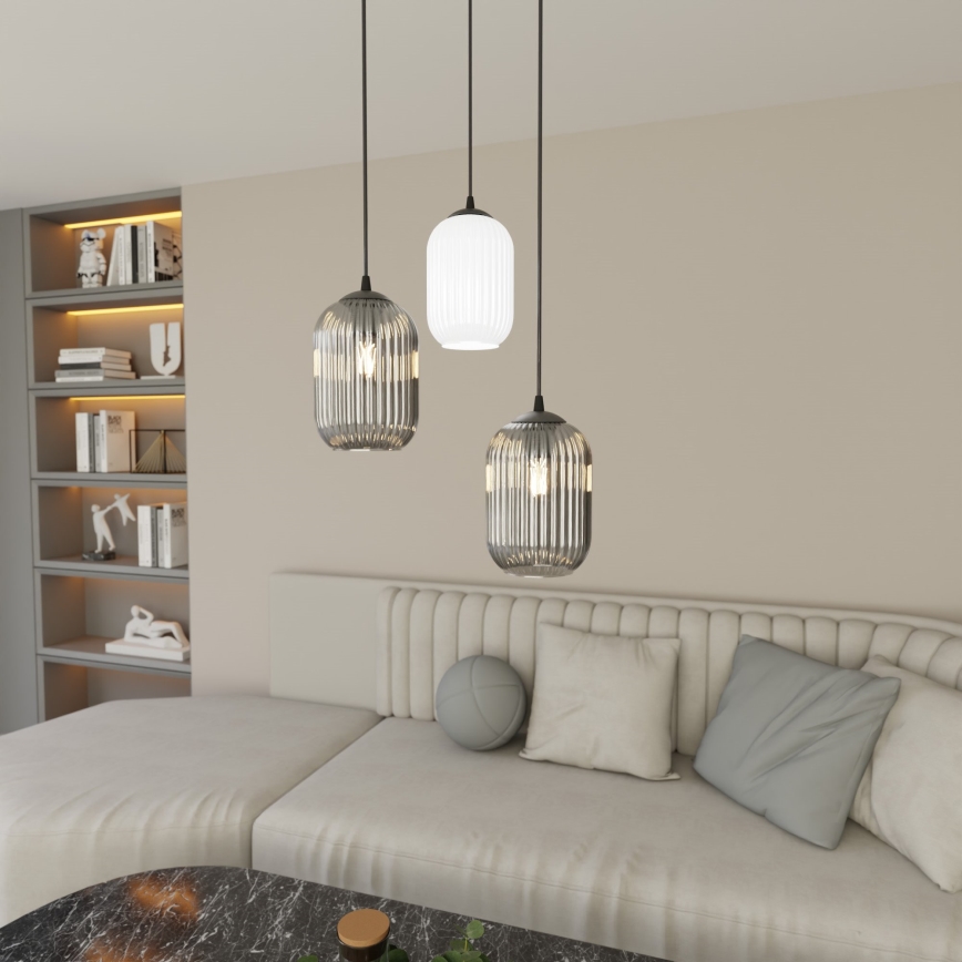 Luster na sajli VERDI 3xE27/15W/230V pr. 30 cm crna/siva/bijela