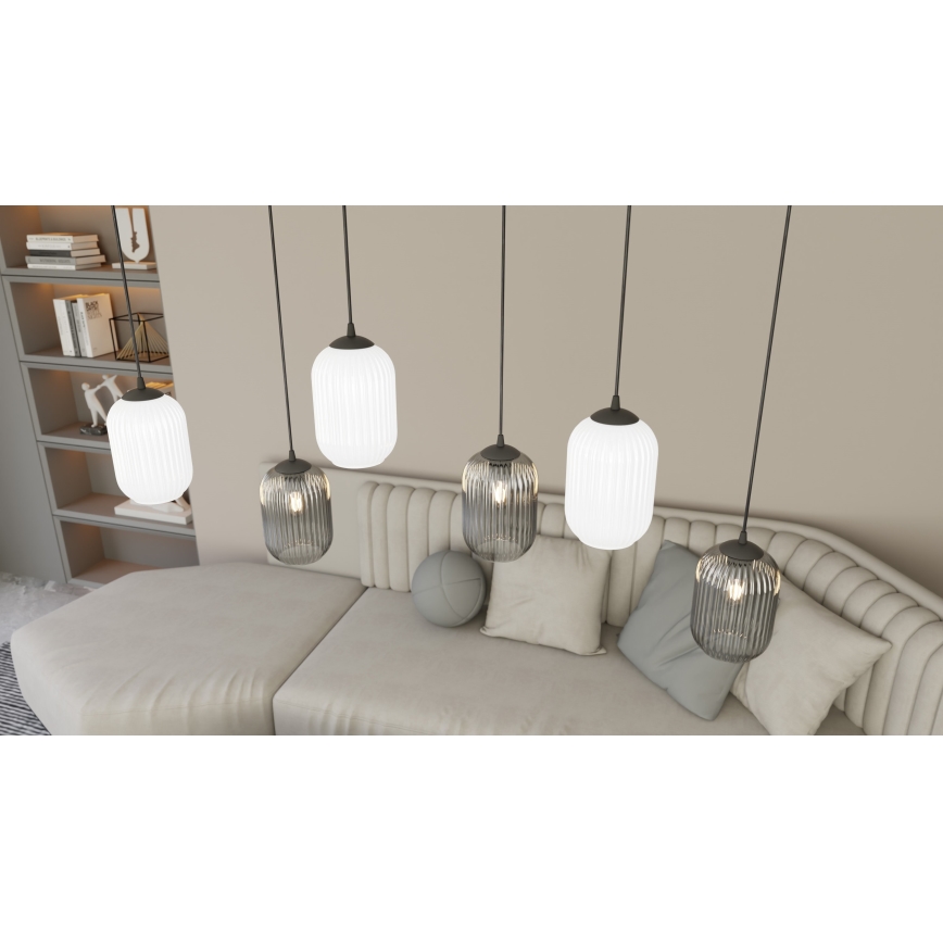 Luster na sajli VERDI 3xE27/15W/230V pr. 30 cm crna/siva/bijela