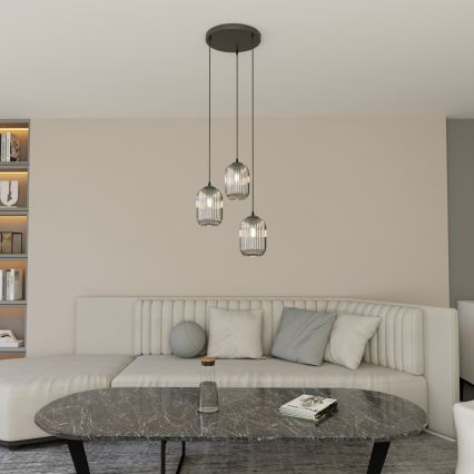 Luster na sajli VERDI 3xE27/15W/230V pr. 30 cm crna/siva