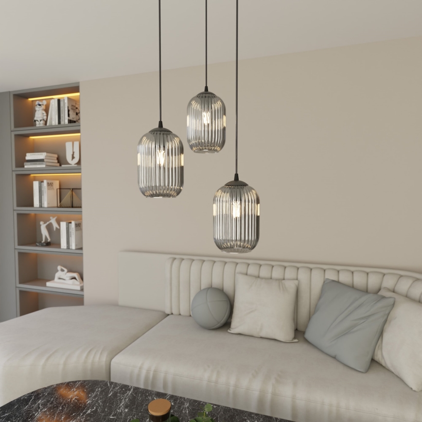 Luster na sajli VERDI 3xE27/15W/230V pr. 30 cm crna/siva
