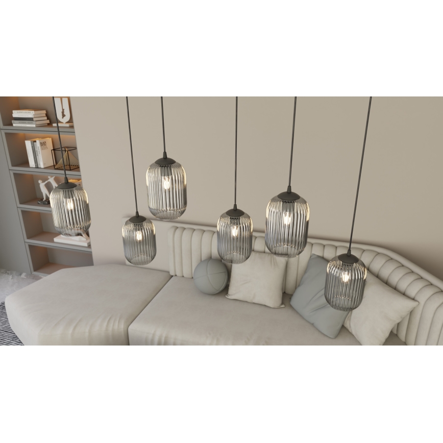 Luster na sajli VERDI 3xE27/15W/230V pr. 30 cm crna/siva