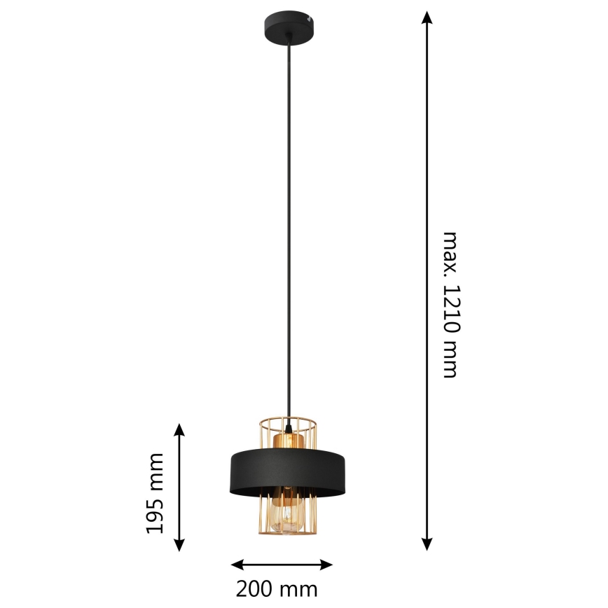 Luster na sajli VOLTA 1xE27/15W/230V crna/zlatna