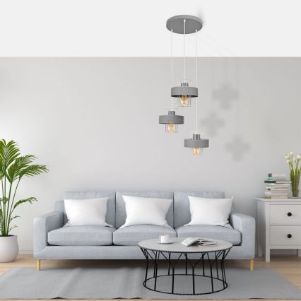 Luster na sajli VOLTA 3xE27/15W/230V pr. 42 cm siva