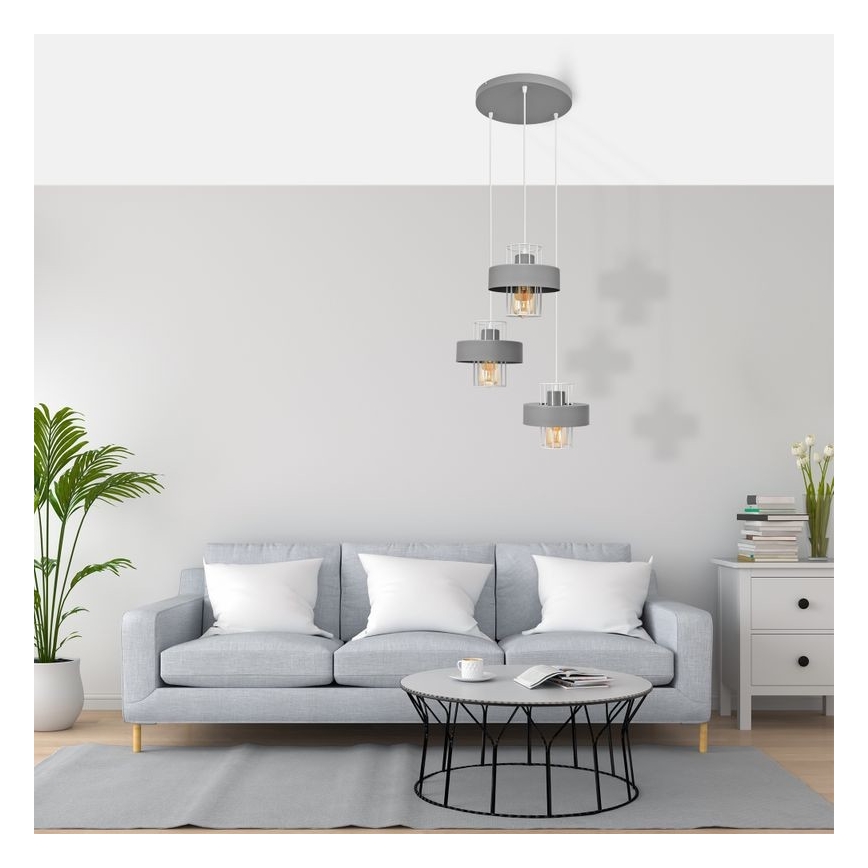 Luster na sajli VOLTA 3xE27/15W/230V pr. 42 cm siva