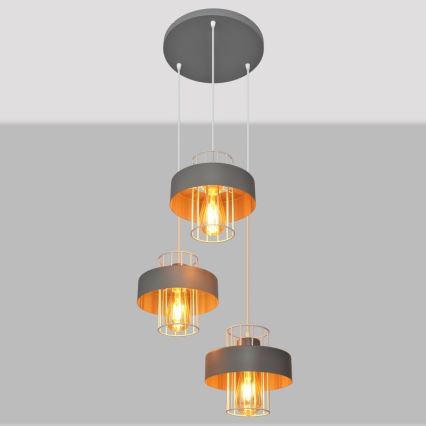 Luster na sajli VOLTA 3xE27/15W/230V pr. 42 cm siva
