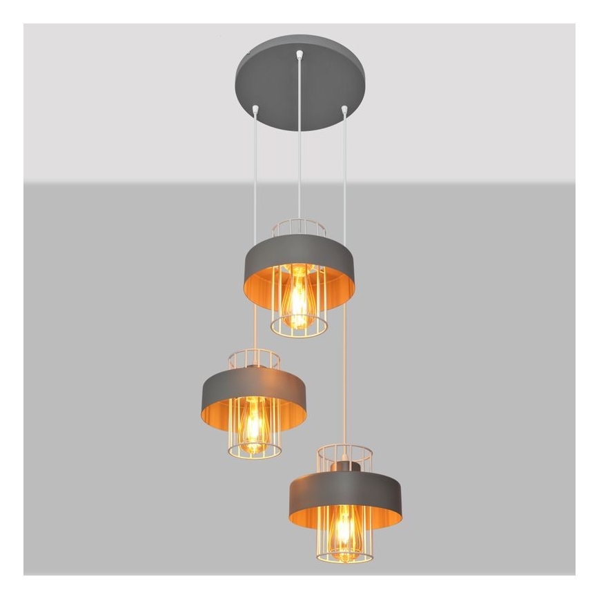 Luster na sajli VOLTA 3xE27/15W/230V pr. 42 cm siva