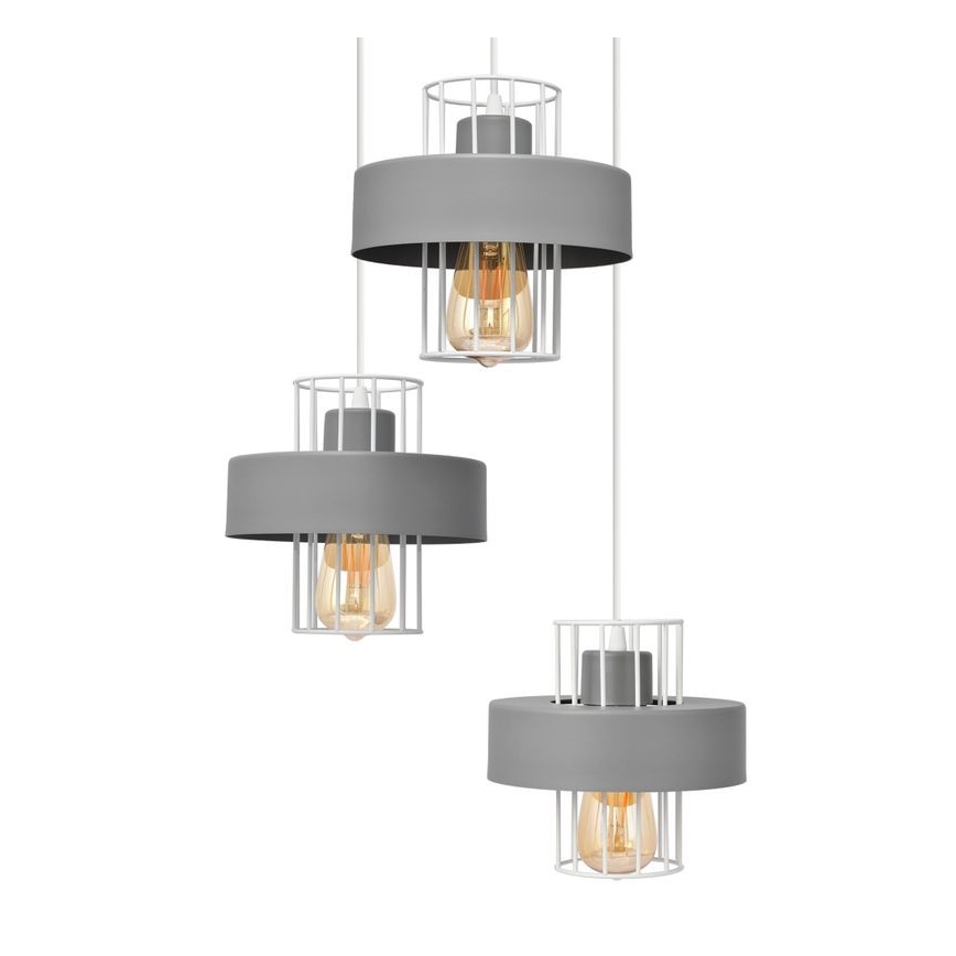 Luster na sajli VOLTA 3xE27/15W/230V pr. 42 cm siva