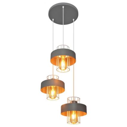 Luster na sajli VOLTA 3xE27/15W/230V pr. 42 cm siva