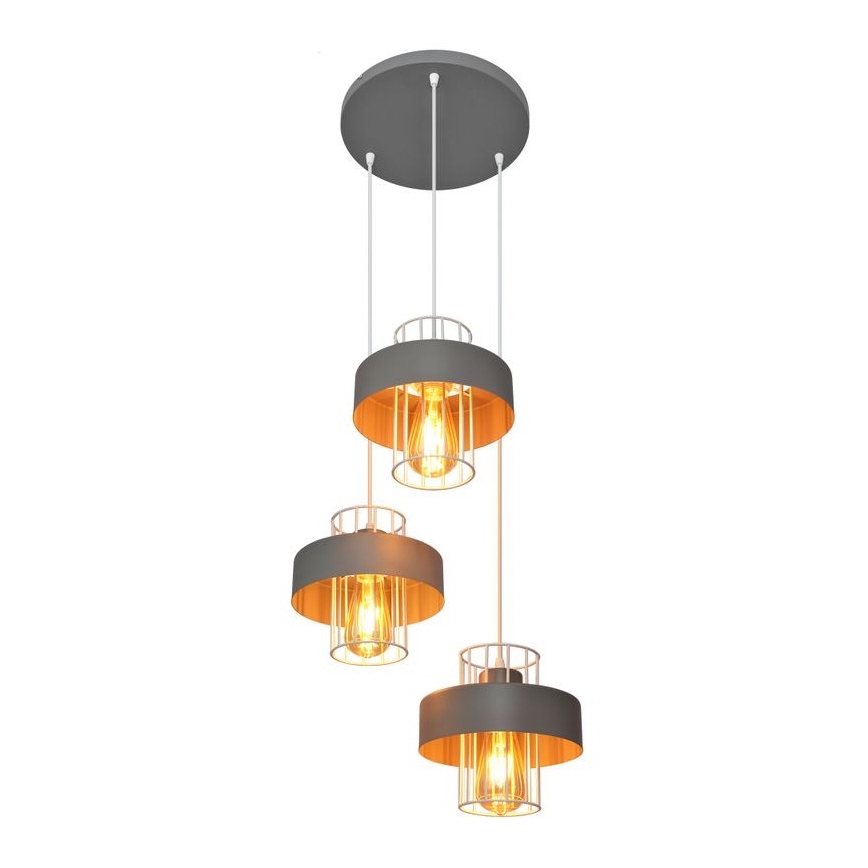 Luster na sajli VOLTA 3xE27/15W/230V pr. 42 cm siva