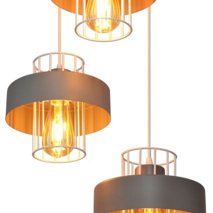 Luster na sajli VOLTA 3xE27/15W/230V pr. 42 cm siva