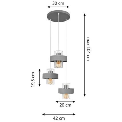 Luster na sajli VOLTA 3xE27/15W/230V pr. 42 cm siva