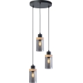 Luster na sajli WOODNEST 3xE27/15W/230V borovina/dimljeno crna
