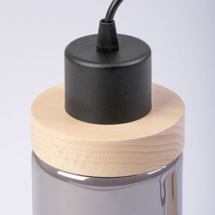 Luster na sajli WOODNEST 3xE27/15W/230V borovina/dimljeno crna