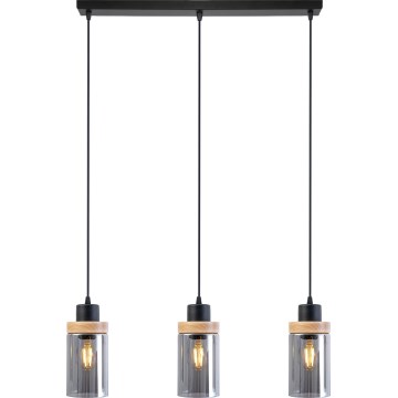 Luster na sajli WOODNEST 3xE27/15W/230V borovina/dimno crna