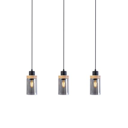 Luster na sajli WOODNEST 3xE27/15W/230V borovina/dimno crna