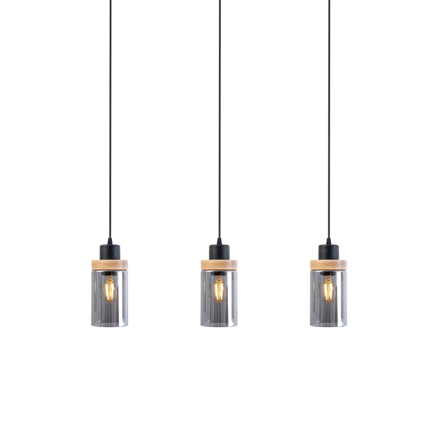 Luster na sajli WOODNEST 3xE27/15W/230V borovina/dimno crna