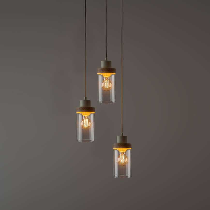 Luster na sajli WOODNEST 3xE27/15W/230V borovina/krem