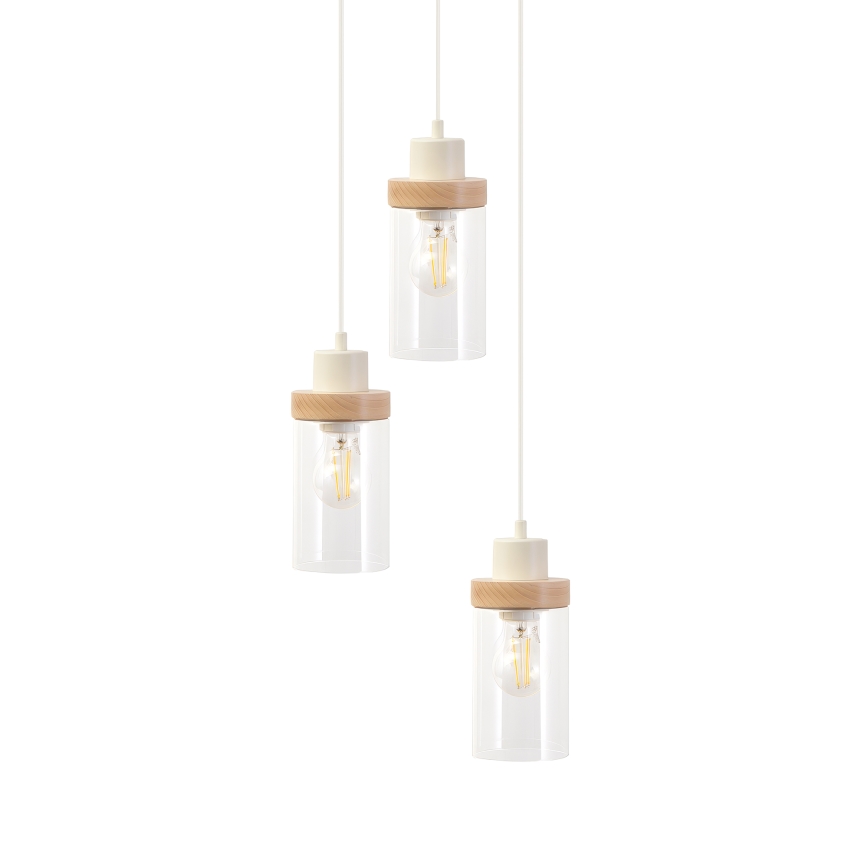 Luster na sajli WOODNEST 3xE27/15W/230V borovina/krem