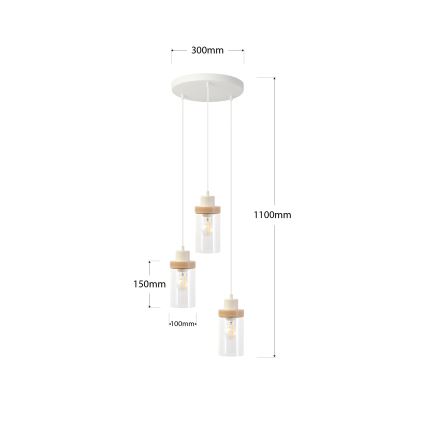 Luster na sajli WOODNEST 3xE27/15W/230V borovina/krem