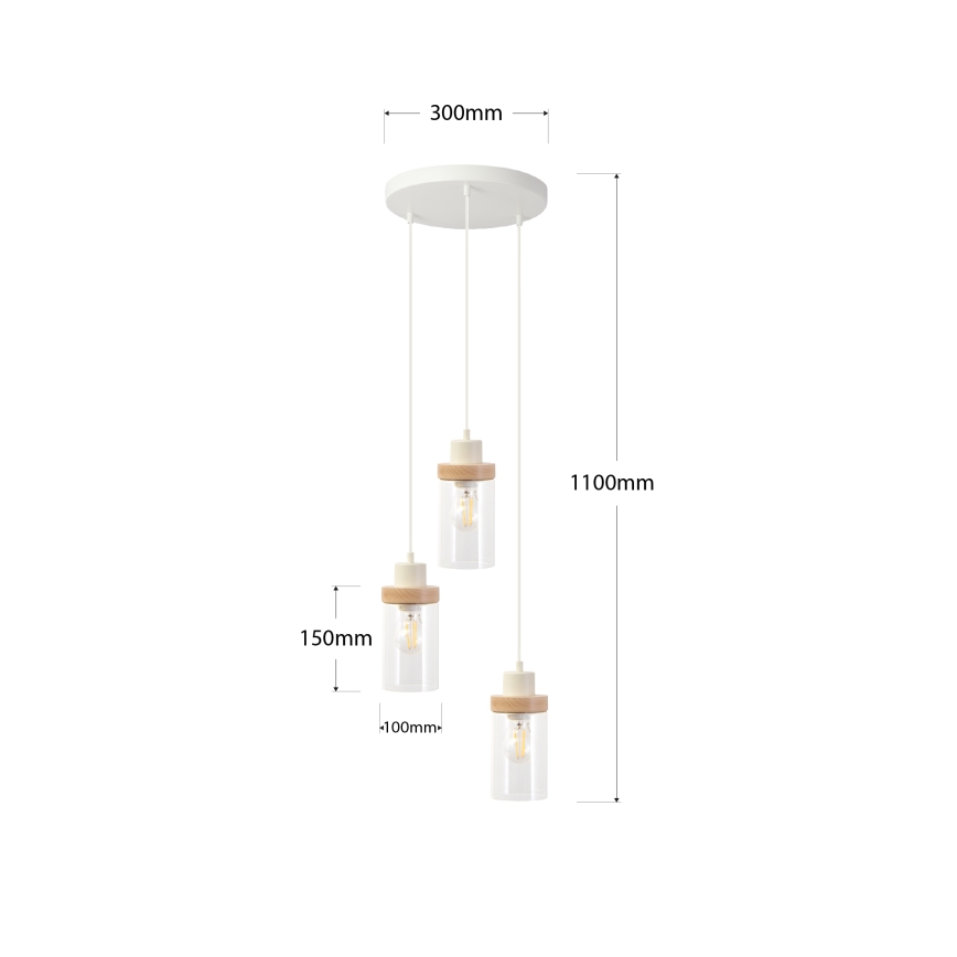 Luster na sajli WOODNEST 3xE27/15W/230V borovina/krem