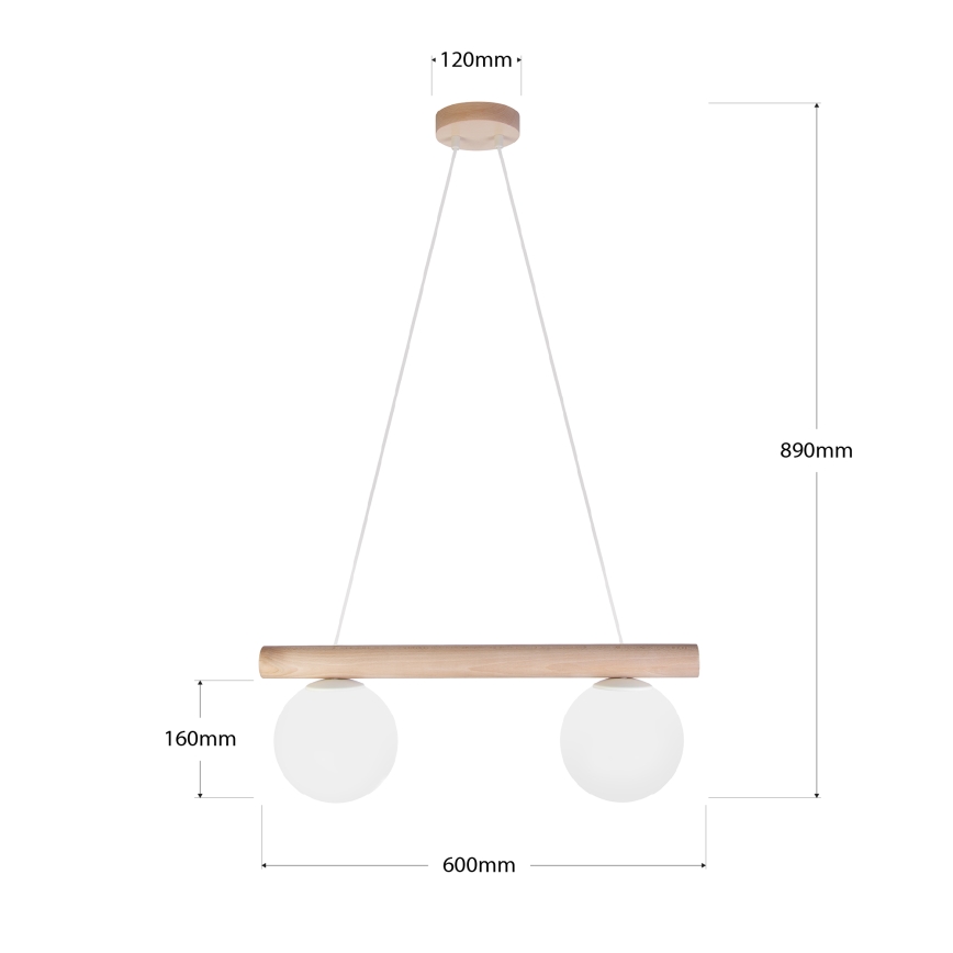 Luster na sajli WOODSTOCK 2xE27/15W/230V drvo/krem