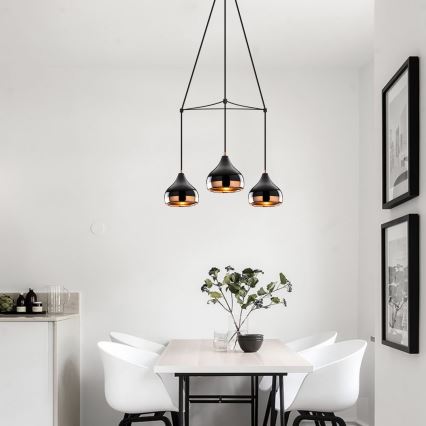 Luster na sajli YILDO 3xE27/40W/230V crni/bakreni