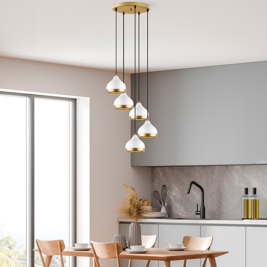 Luster na sajli YILDO 5xE27/40W/230V bijela/zlatna