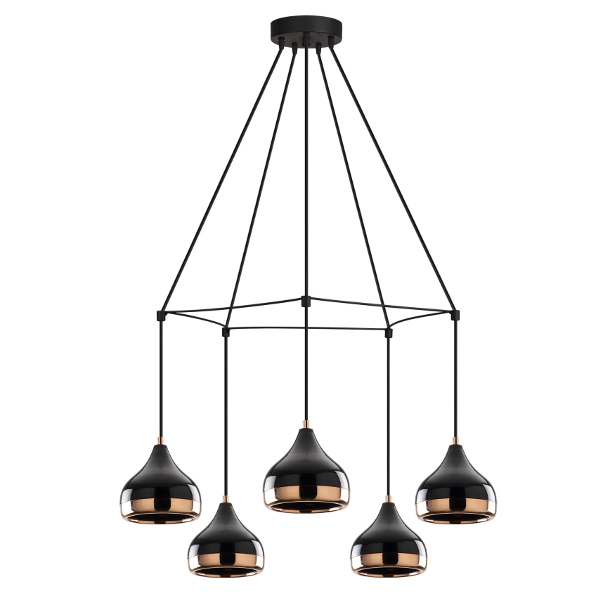 Luster na sajli YILDO 5xE27/40W/230V crna/bakrena