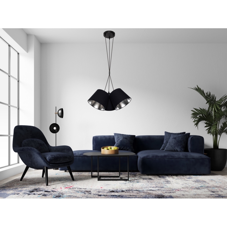 Luster na sajli ZOMA 3xE27/60W/260V crna/sjajni krom