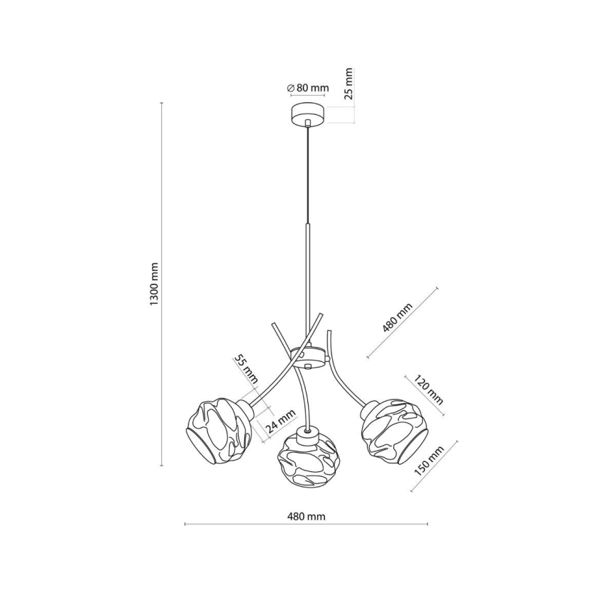 Luster na sajli ZULIA 3xE27/15W/230V crna/dimljena crna