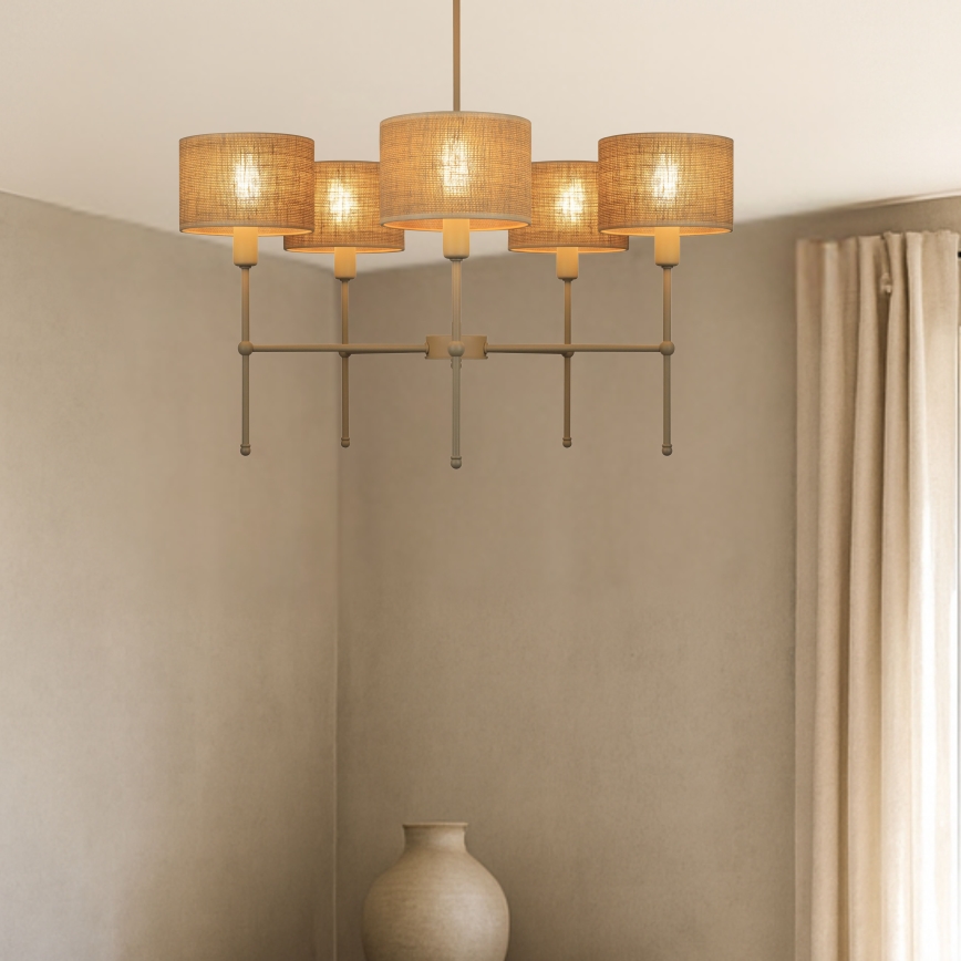 Luster na šipci MADELA 5xE14/40W/230V juta/bež