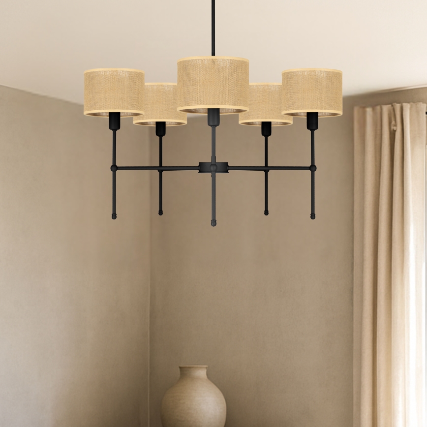 Luster na šipci MADELA 5xE14/40W/230V juta/crna