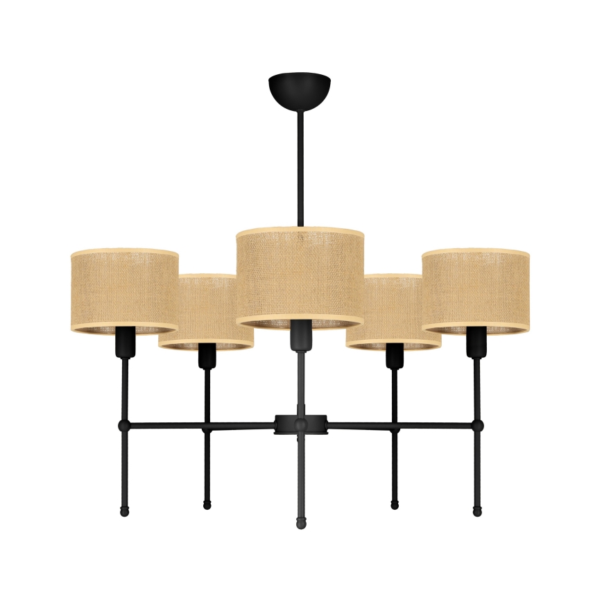 Luster na šipci MADELA 5xE14/40W/230V juta/crna