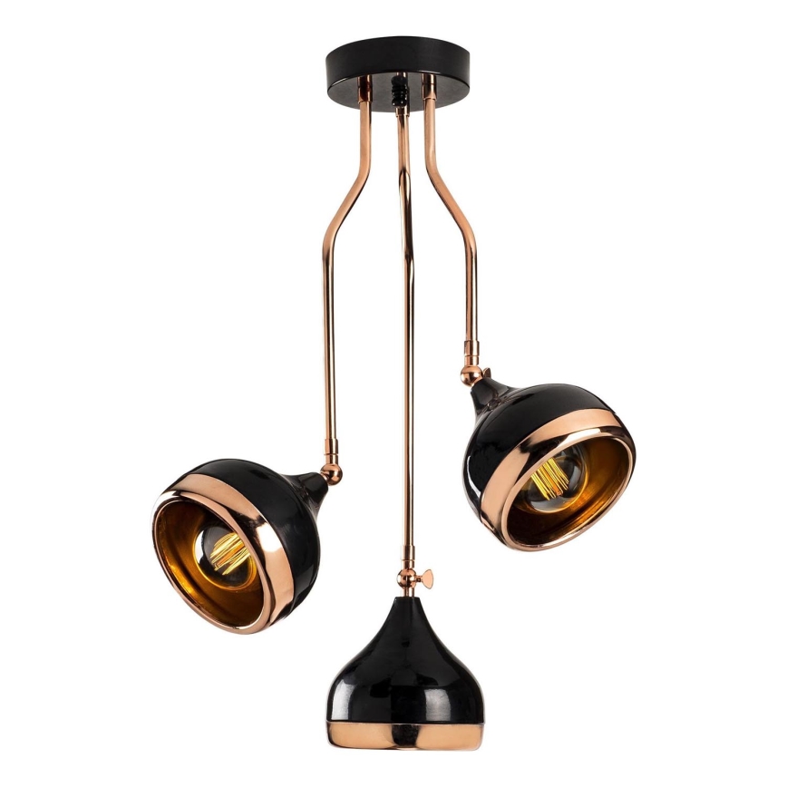 Luster na šipci YILDO 3xE27/40W/230V crna/bakrena