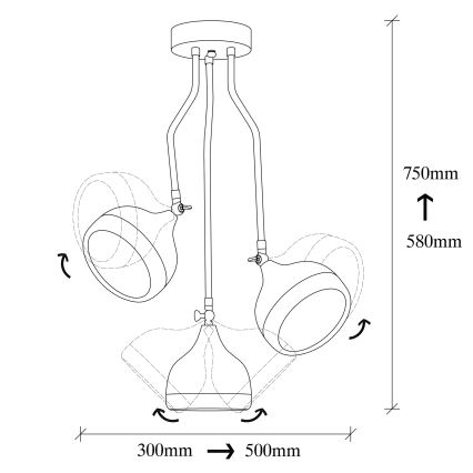 Luster na šipci YILDO 3xE27/40W/230V crna/bakrena
