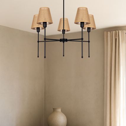Luster na štapu MADELA 5xE14/40W/230V juta/crna